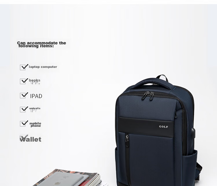 GOLF Backpack for Men, 15.6-Inch Large Capacity Laptop Bag, Multifunctional Water-Resistant Travel Business Casual Student Schoolbag, 5I488394J Blue 8