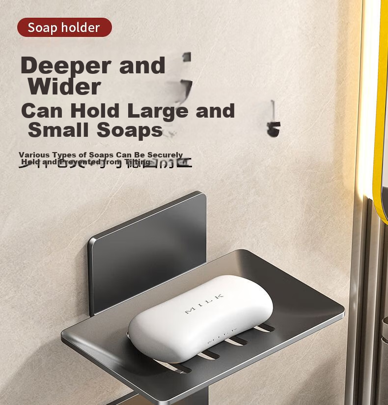 Baihan Bathroom Soap Dish, Wall-Mounted Storage Box, Suction Cup Soap Holder, Wall-Mounted Organizer, No Drilling Required, Drainage 4