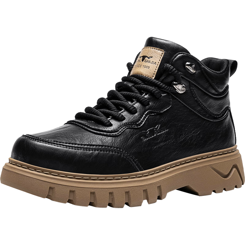 Bull Family Martin Boots Men Autumn Winter Retro British Work Boots High Top Lace-up Casual Short Boots Men's Thick Sole Height Increasing Boots