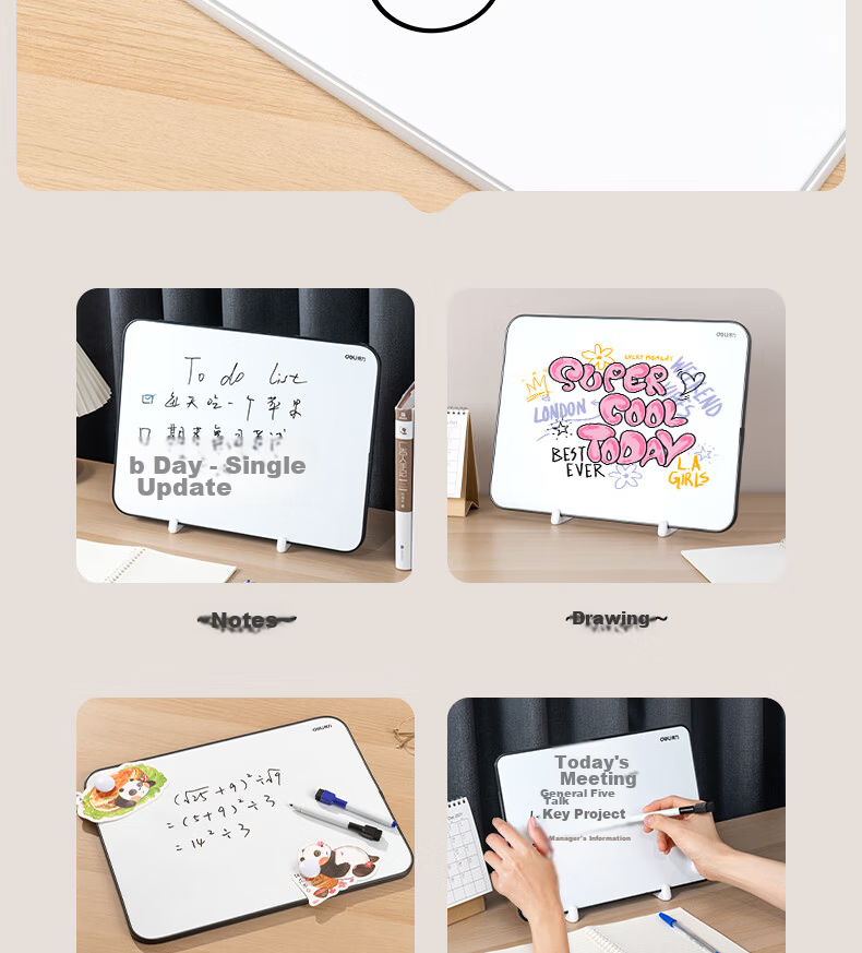 Deli 30*22cm Black Double-Sided Small Whiteboard, Children's Magnetic Whiteboard Writing Board Small Blackboard Whiteboard with Stand, Home Office Handwriting Board Children's Drawing Board Reminder Board 4