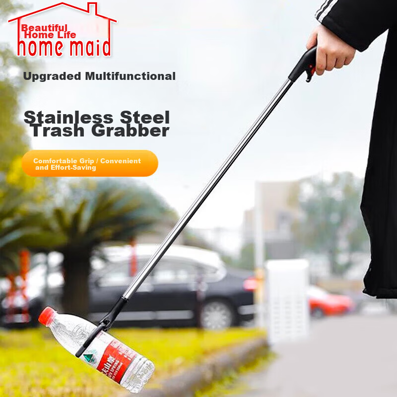 Meijia Life Stainless Steel Trash Grabber Long Handle Picker Tongs Sanitation Cleaning Tool