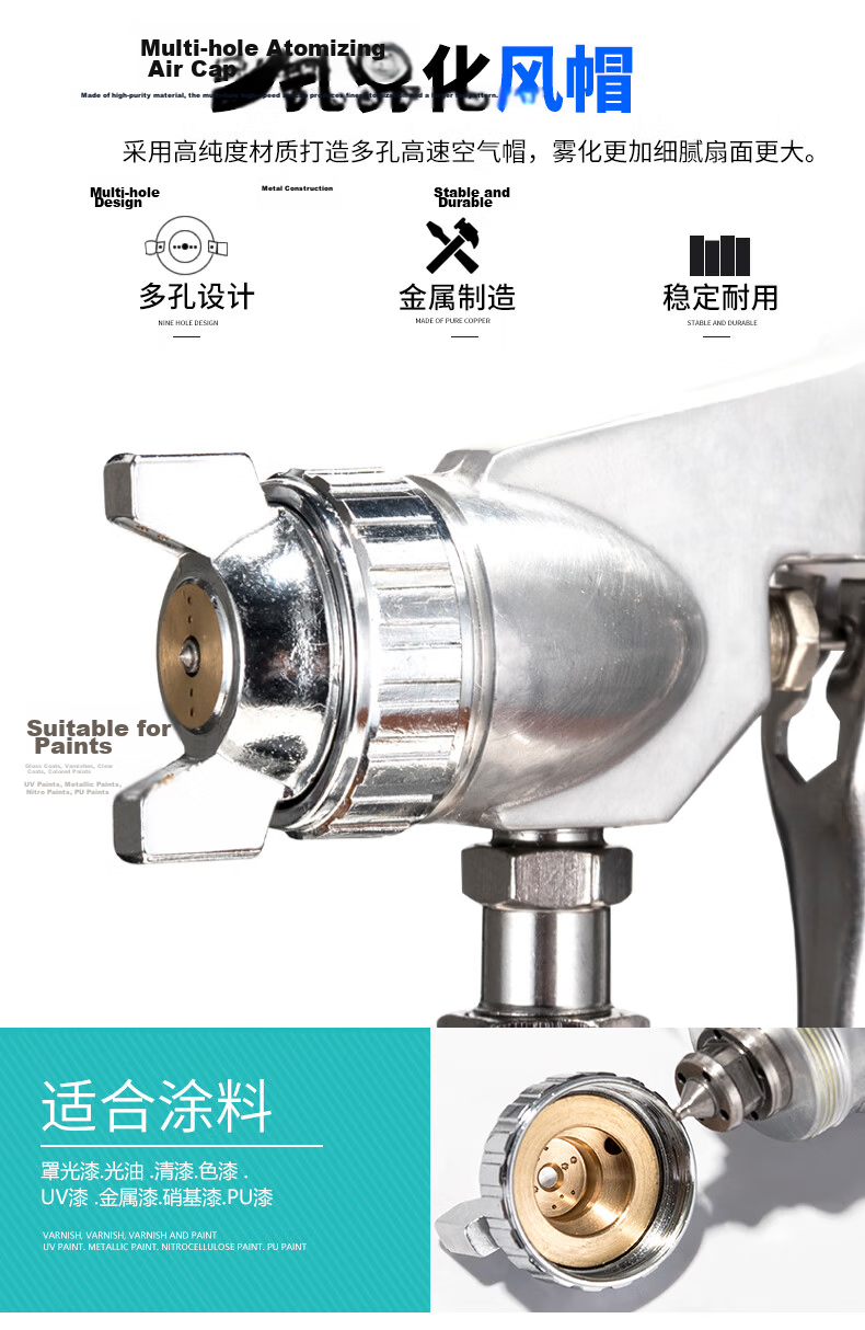Junwen Spray Gun Pneumatic Paint Sprayer Automotive Coating Glue Spray Can 1.5/F75-750ml Lower Cup 4