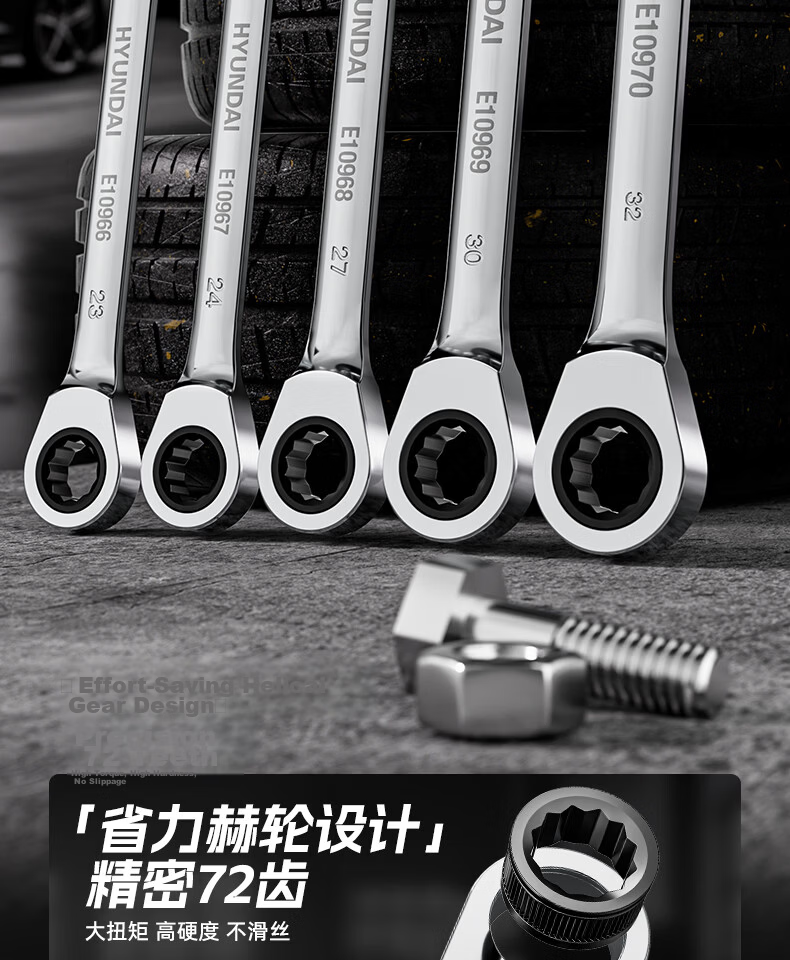 HYUNDAI Industrial Grade Ratchet Quick Wrench Dual-Use Double-Ended Extended Open-End Spanner Labor-Saving Fast Wrench Tool 2