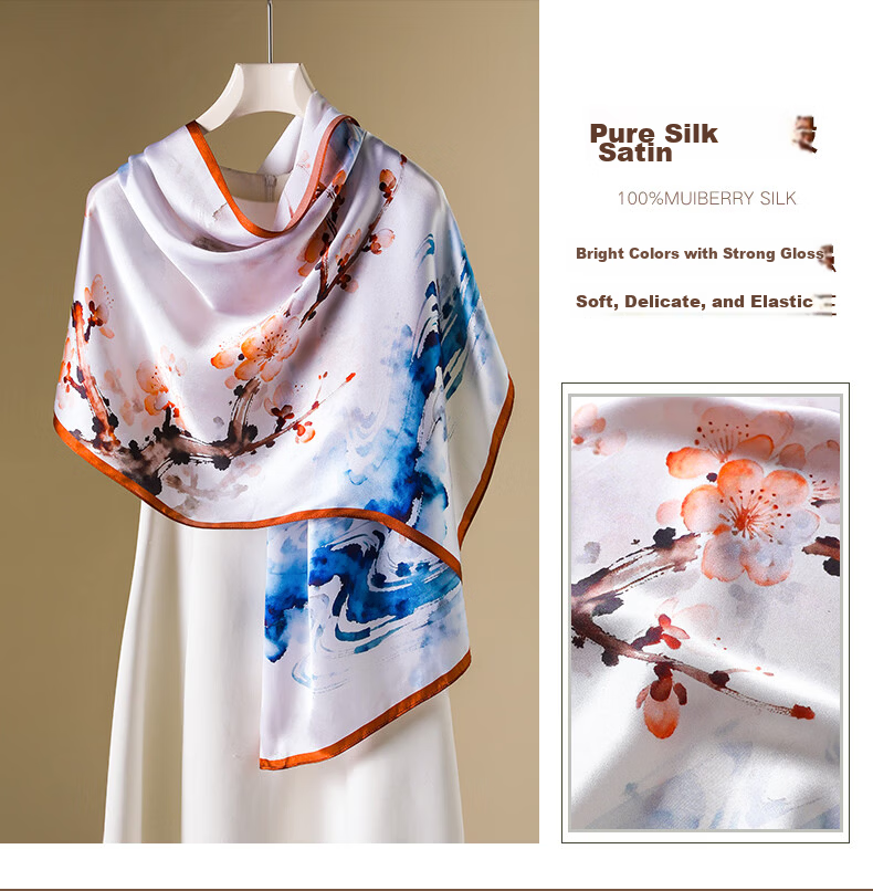 Hangsilu Silk Scarf for Women, Mulberry Silk Chinese Style Plain Satin Wrap, Birthday Gift for Mother Or Elders, High-End Present for Holidays 7