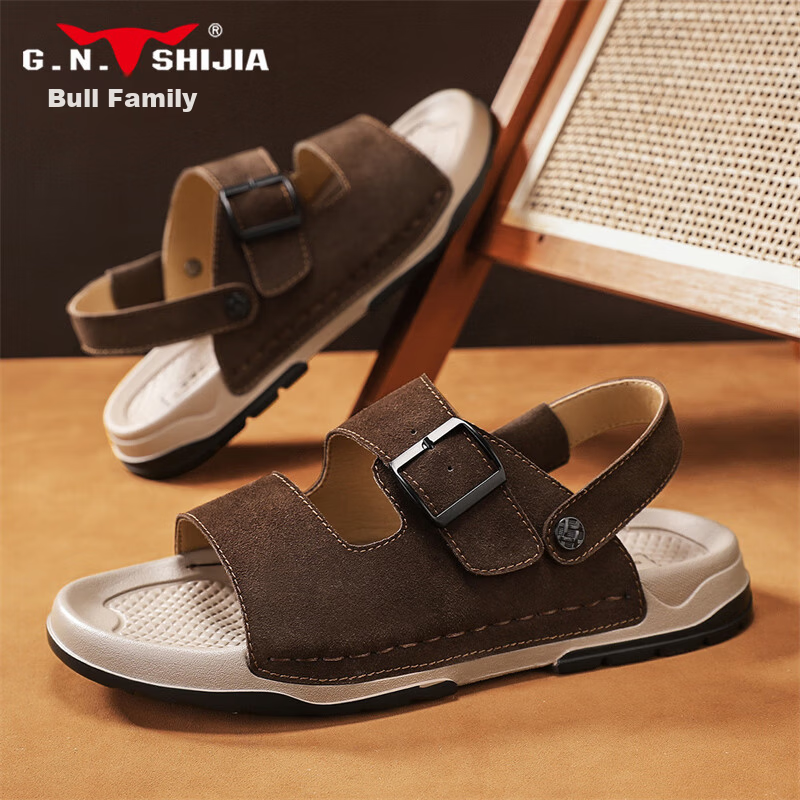 Bull Family Men's Summer Sandals Breathable Versatile Beach Shoes Thick Sole Durable Birkenstock Retro Casual Slippers