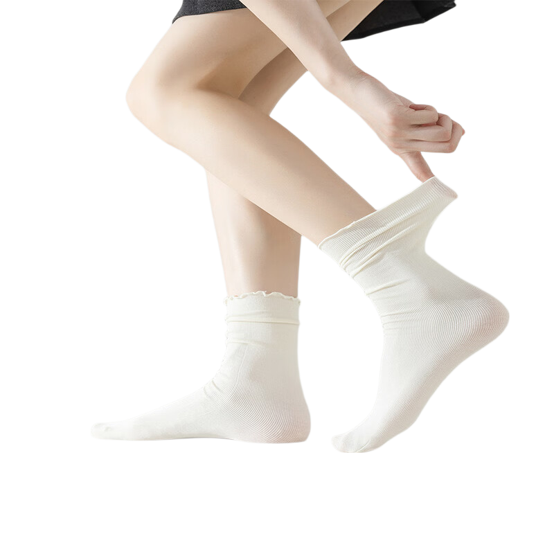 Guxu Disposable Socks Summer Thin Ice Silk Socks Women Travel Daily Use Mid-Calf Cotton Socks Black and White