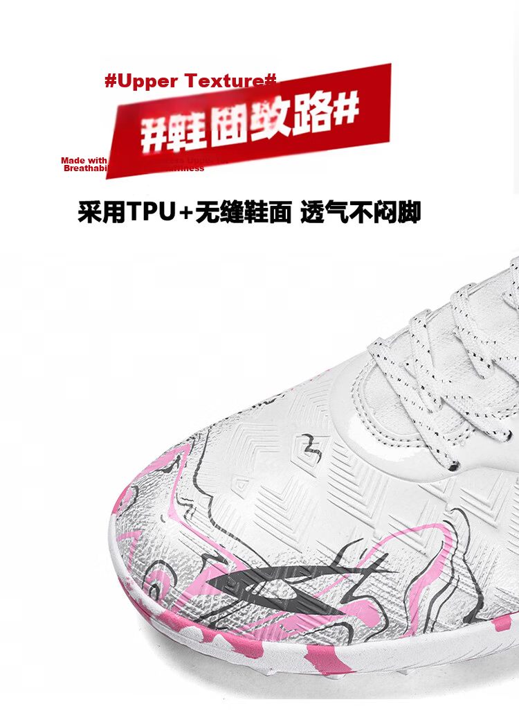 DEERWAY Men's Soccer Shoes TF Turf Studs High-Top Training Shoes for Adults and Youth Ages 12-16 White Gray Pink Size 44 7