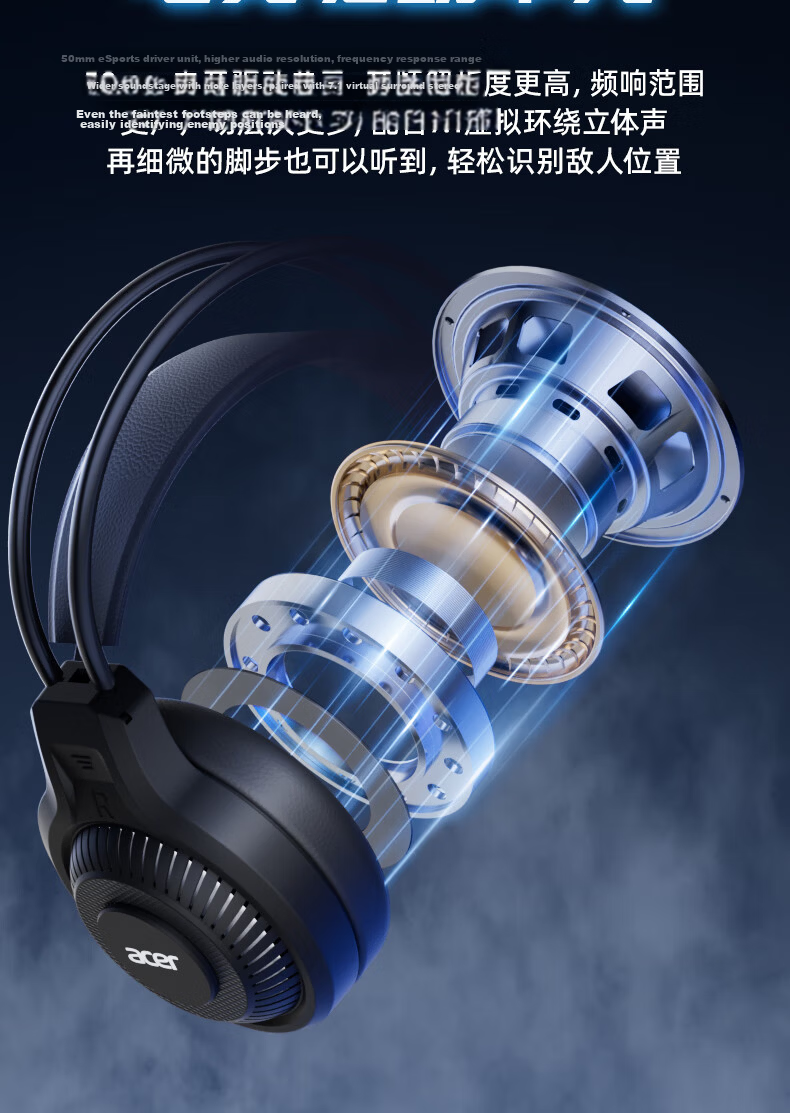 Acer OHW201 Wired Over-Ear Gaming Headset for Desktop and Laptop, Black, Single USB 7.1 Sound Card Version, Invoice Available 4