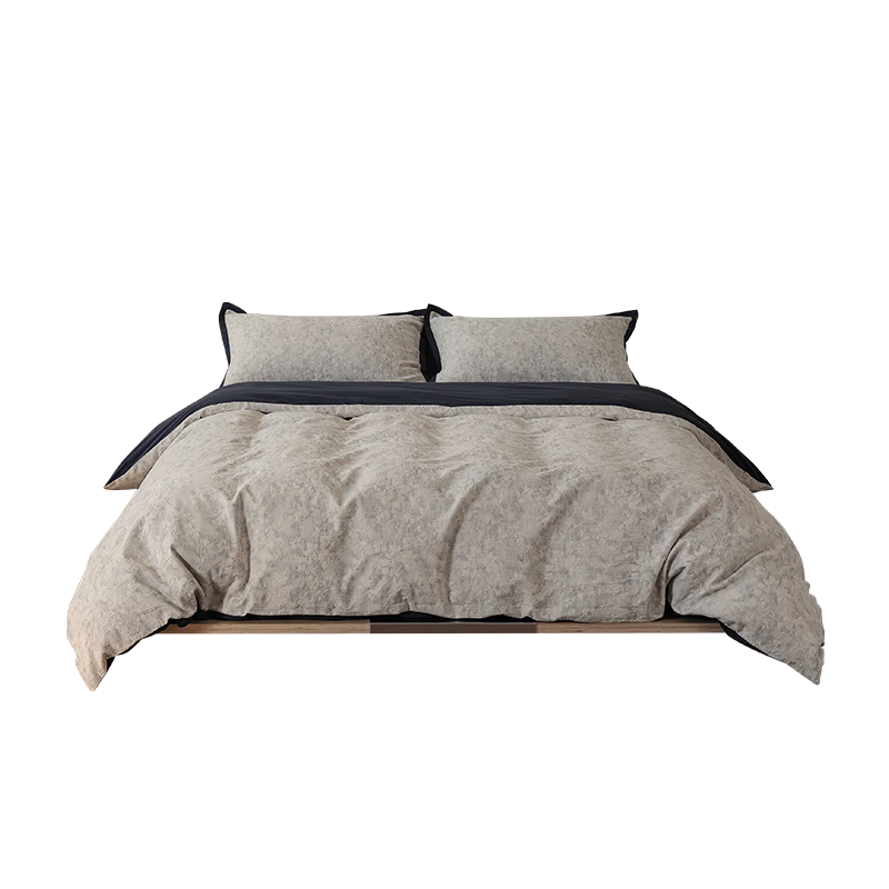 Inward Woven 100% Cotton Washed Yarn-Dyed Jacquard Four-Piece Bedding Set Green Leaf 1.8/2m Bed Sheet Style