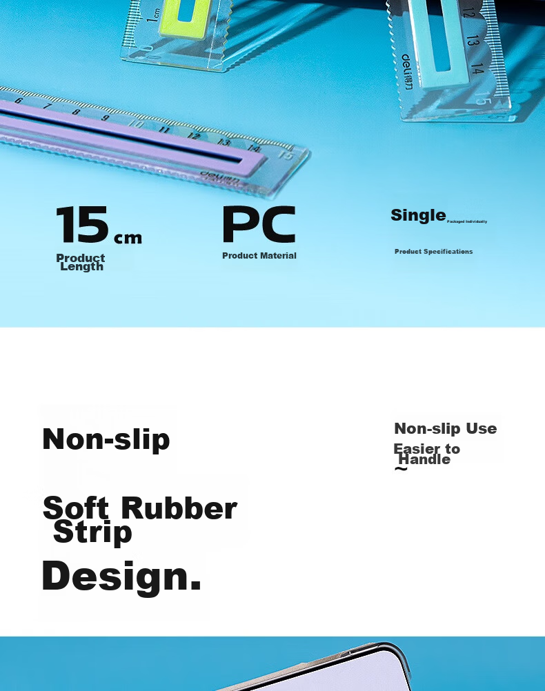 Deli 15cm Transparent Soft Ruler Set of 4: Straight Ruler + Triangle Rulers *2 + Protractor / Durable, Not Easily Broken, Flexible Measuring Tools for Students' College Entrance Exam And Blessing Gifts 2