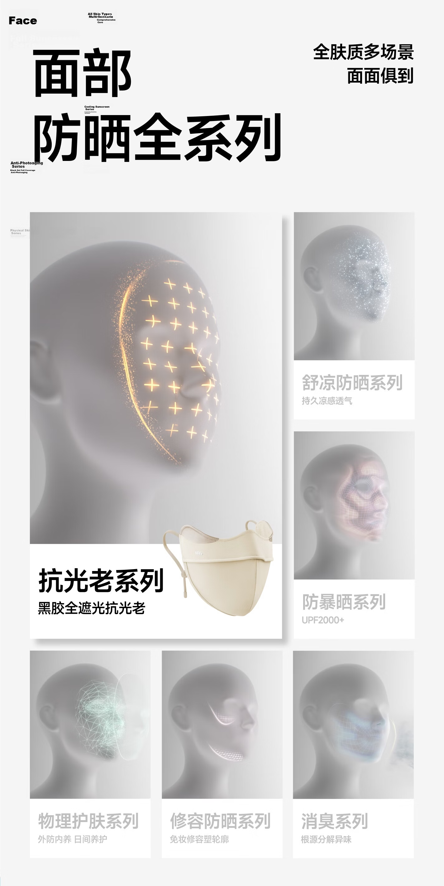 Beneunder 3D Eye Protection Corner Sun Mask Women's Full Face Sun Protection Mask UV Protection Face Bikini Summer Sunshade AL332 3