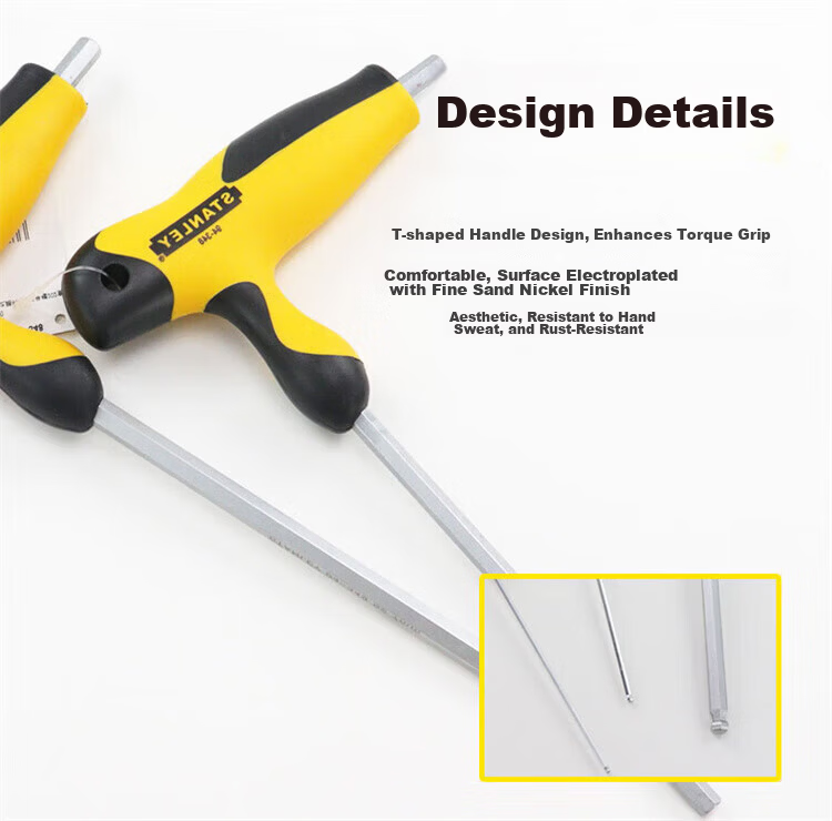 STANLEY T-Handle Flat Head Metric Hex Wrench Industrial Grade Hex Key Repair Tool 94-347-23 4