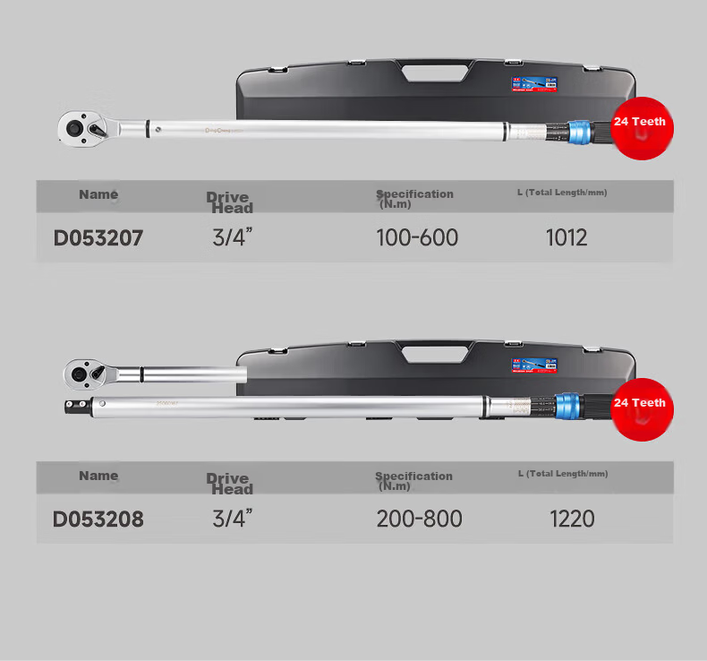 Dongcheng High-Precision Preset Torque Wrench 3/4 Inch 100-600N.m Automotive Repair Wrench D053207 10