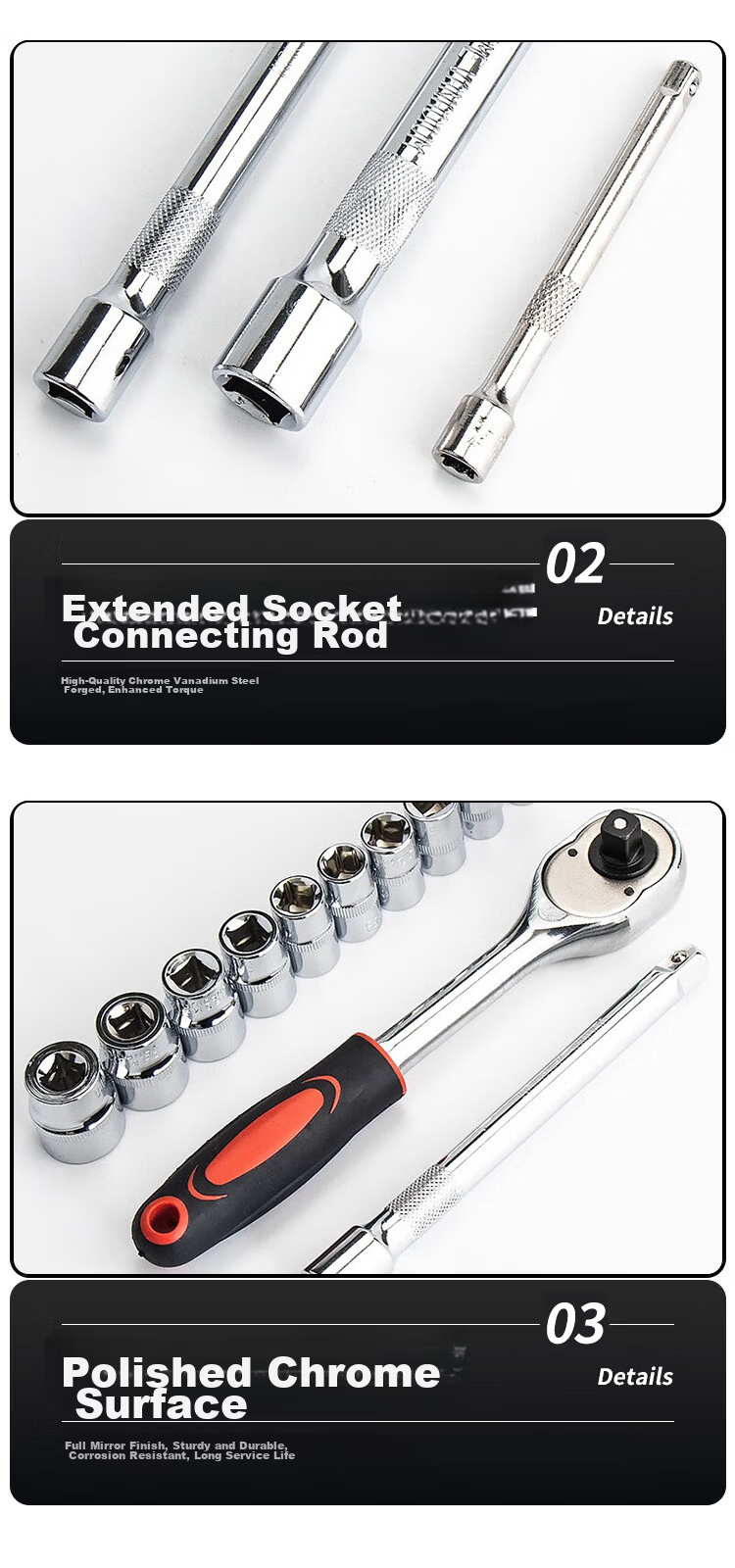 Bingyu BJ-454 12-Piece Socket Quick Ratchet Wrench Set Repair Tool Kit 1/2 Inch Drive 12PC 7
