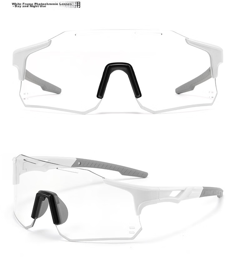 FENCHI Cycling Glasses Outdoor Sports Day and Night Use Photochromic Windproof Running Goggles White Frame Photochromic Lens 26