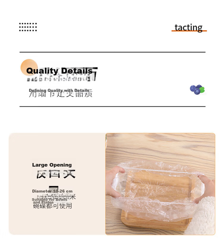 Fangcaodi Disposable Plastic Wrap Covers 100pcs Extra Large Dustproof Fresh-Keeping Bags 50cm Extended for Bowls and Plates Diameter 30cm 11