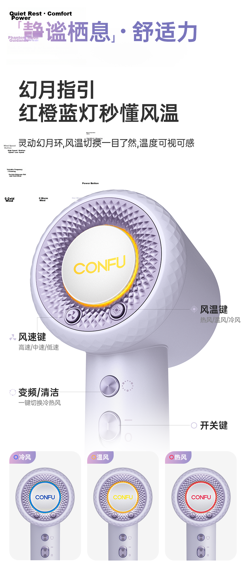 CONFU High-Speed Hair Dryer 5 Billion Plasma Home Use High Power Strong Wind Fast Drying Damage-Free Negative Ion Birthday Gift for Girlfriend F9Pro White 16