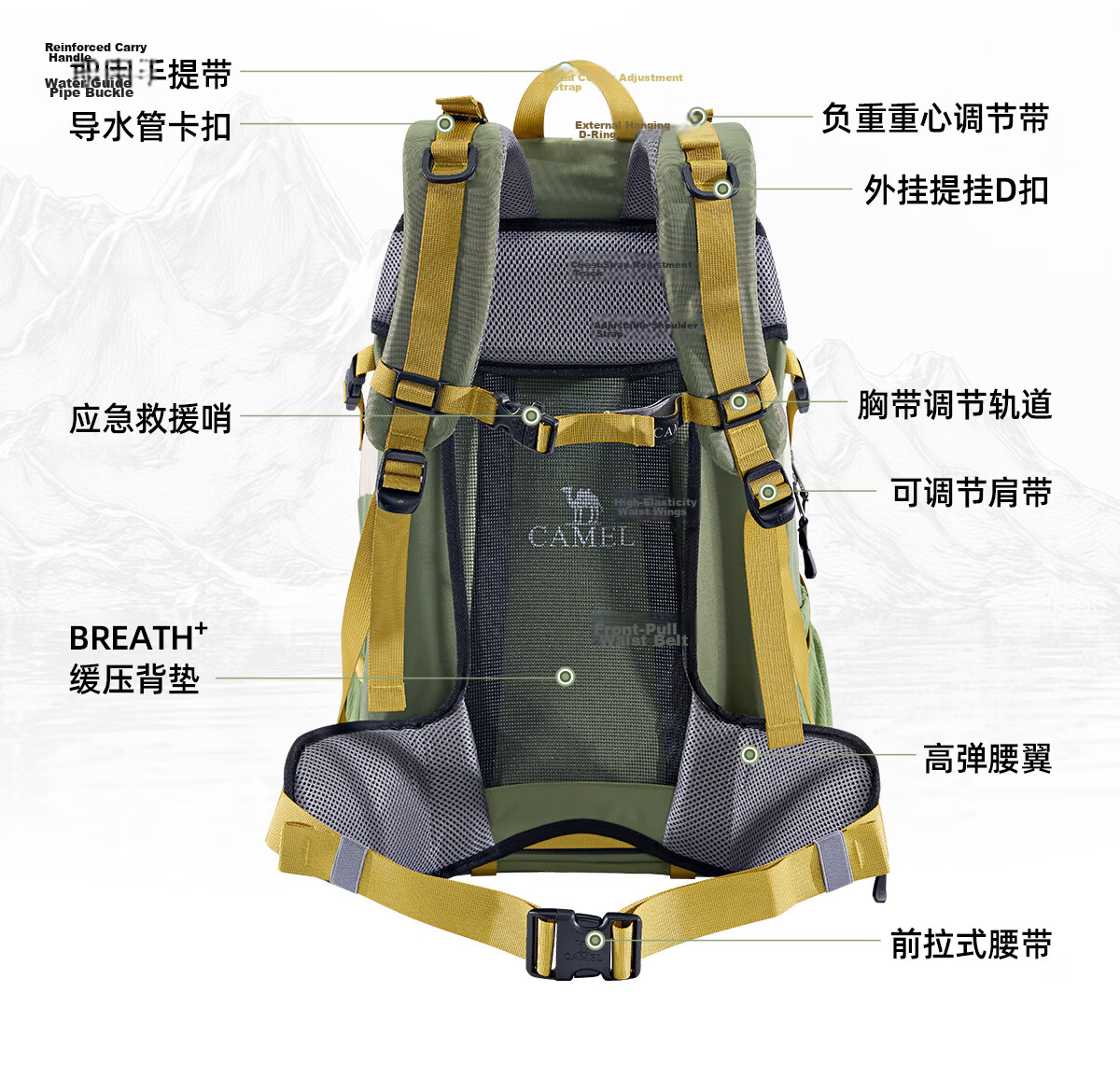 CAMEL Outdoor Hiking Backpack Waterproof Sports Backpack for Men and Women Travel Trekking Mountaineering Bag 2S04001A Advanced Gray 36