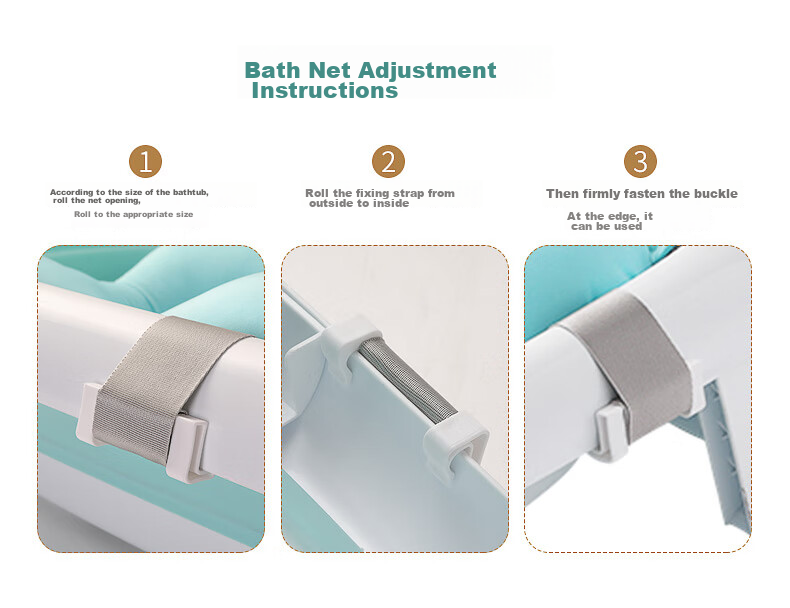 Rikang Baby Folding Bath Tub Children's Bath Basin with Bath Bed, Mat, and Net X1033-3 Mist Blue 13