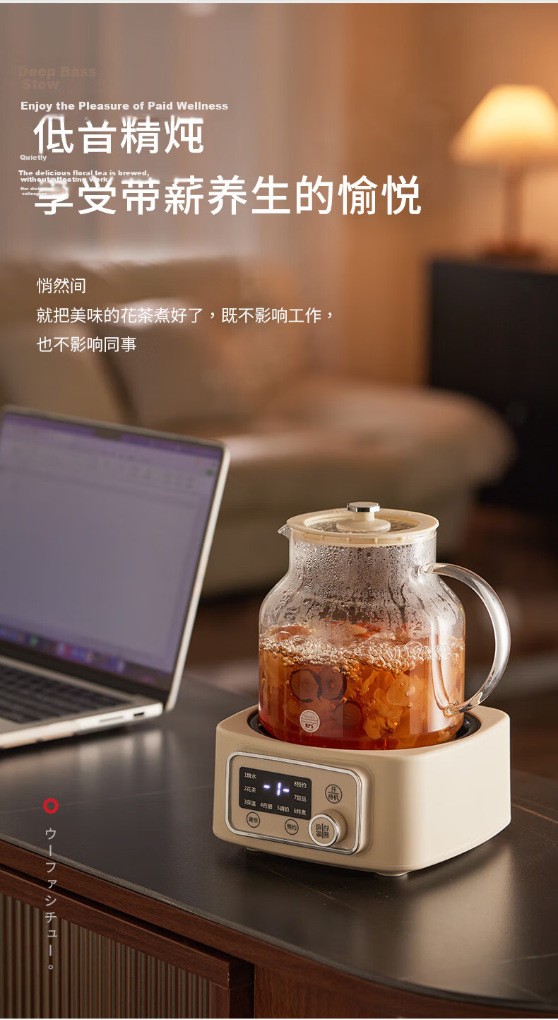 APIXINTL Anben Su 1.2L All-Glass Health Pot Household Electric Kettle Mini Tea Kettle Insulated Multifunctional Automatic Temperature Control Kettle with Tea Strainer for Office 13