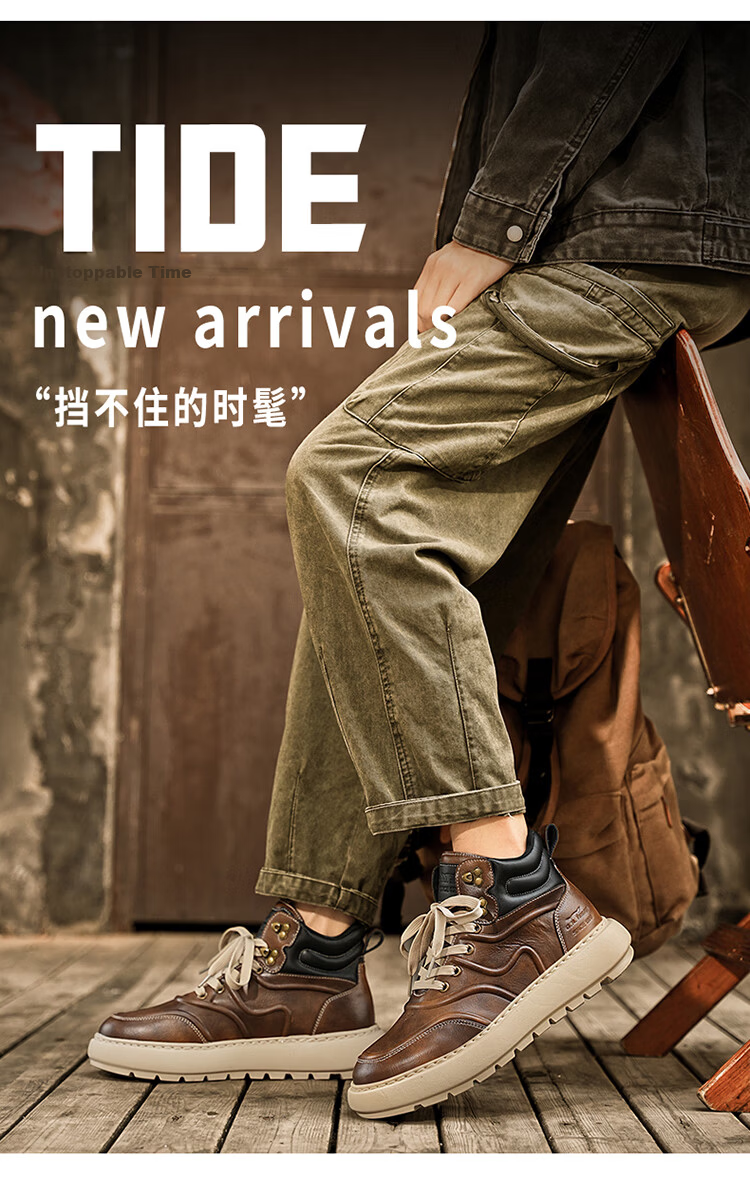 Bull Family Martin Boots Men Autumn Winter British Style High-top Work Shoes Vintage Durable Leather Outdoor Hiking Boots for Men 3