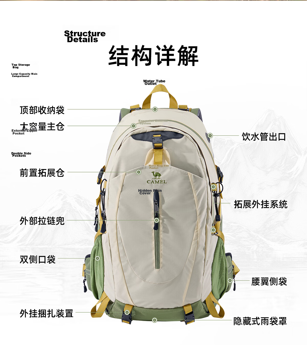 CAMEL Outdoor Hiking Backpack Waterproof Sports Backpack for Men and Women Travel Trekking Mountaineering Bag 2S04001A Advanced Gray 35