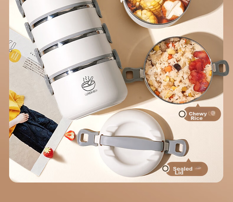 Ymer Multi-Layer Insulated Lunch Box Microwaveable Large Capacity Stainless Steel Four-Layer Bento Box for Office Workers 6