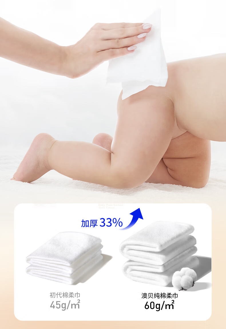 Auby Cotton Soft Wipes Baby 100% Pure Cotton Face Cleaning Towels Disposable Dry and Wet Dual-use 80 Sheets 6 Packs 13