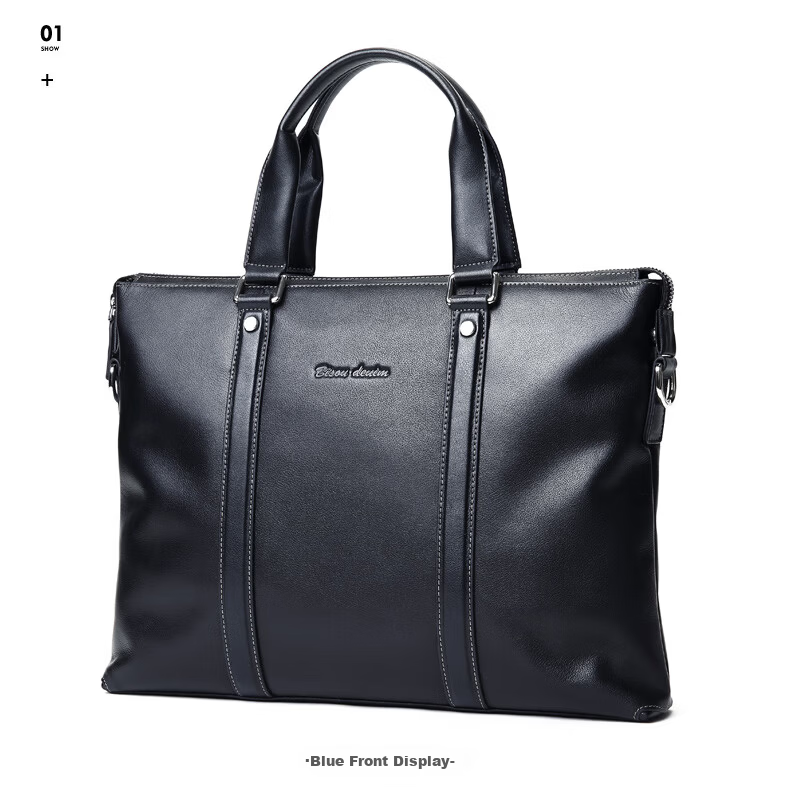 American Bison Business Briefcase Men’s Travel High-End First Layer Cowhide Minimalist Handbag Horizontal Style 13
