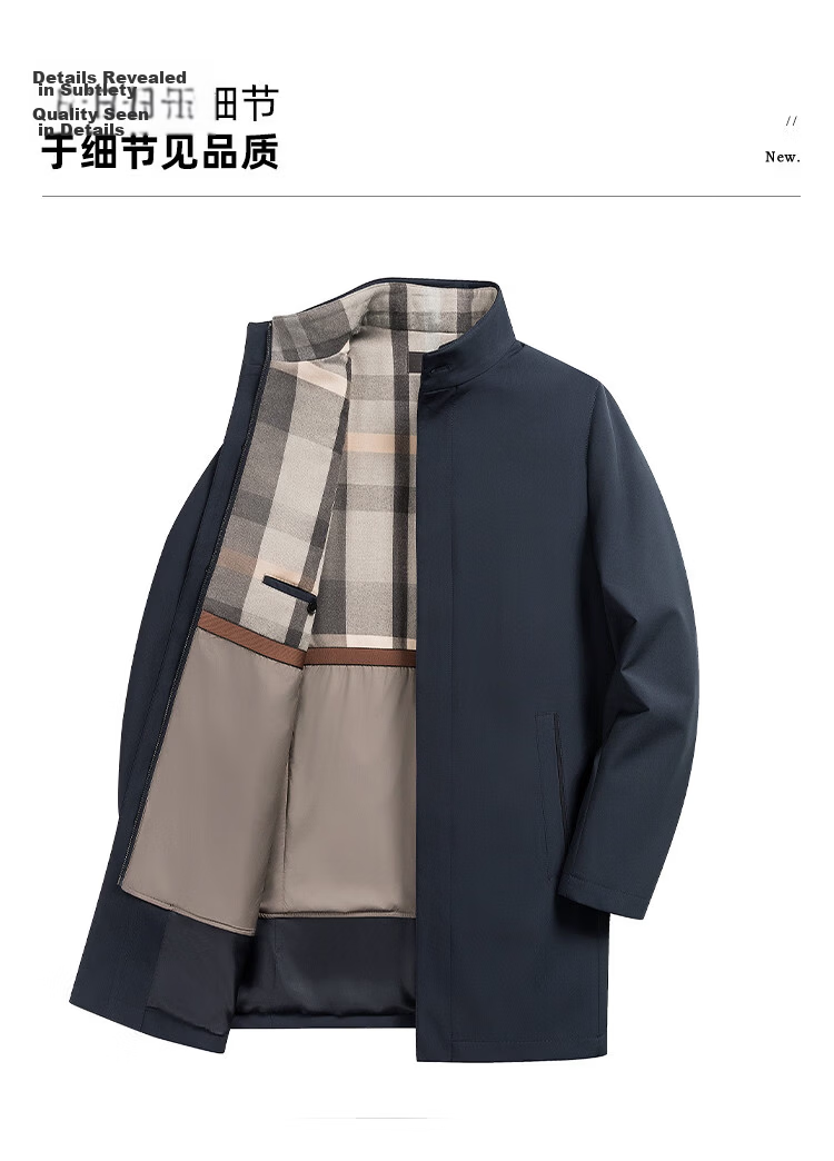 Shanshan [93% Mulberry Silk Lining] Winter Plaid Trench Coat Quilted Thickened Warm Cotton Jacket Business Men's Jacket 10