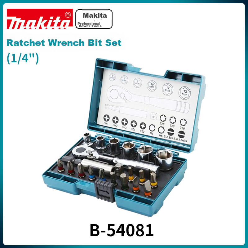 MAKITA 21-Piece Multi-Function Auto Repair 1/4" Mini Ratchet Socket Wrench Set B-54081