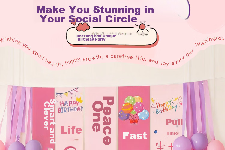 Birthday Party Decoration Banner for Girls Children's First Birthday Happy Party Balloons Backdrop 16