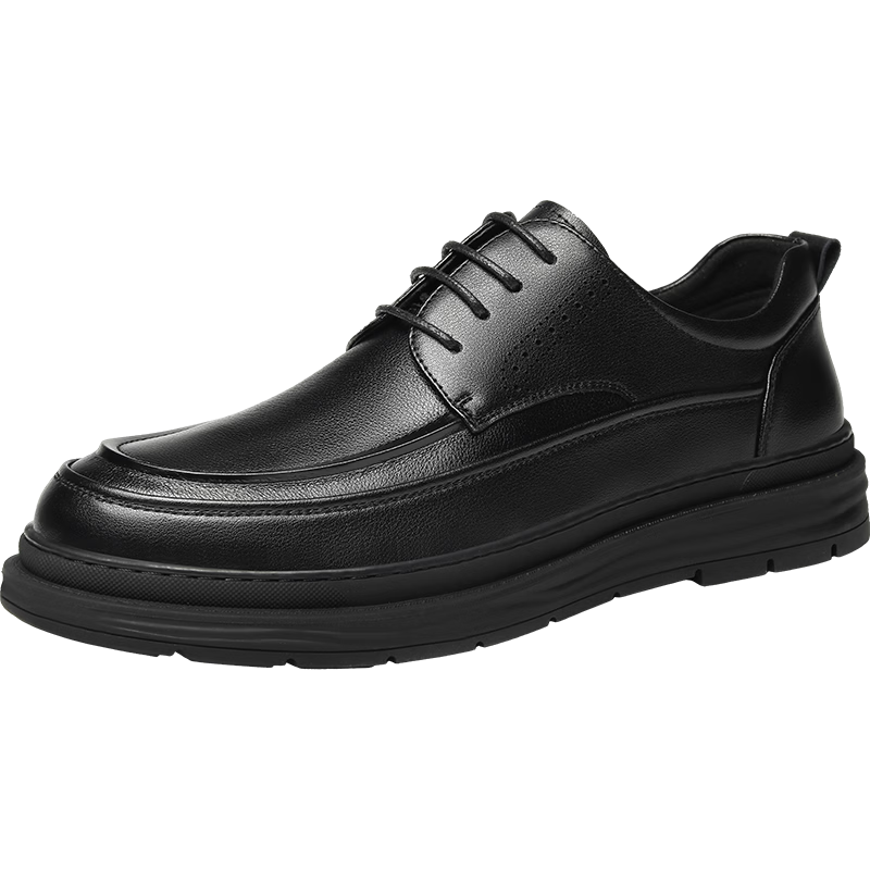 HLA Men's Classic Height-Increasing Thick-Soled Comfortable Casual Leather Shoes HAAPXM1EAV076, Black, Size 41