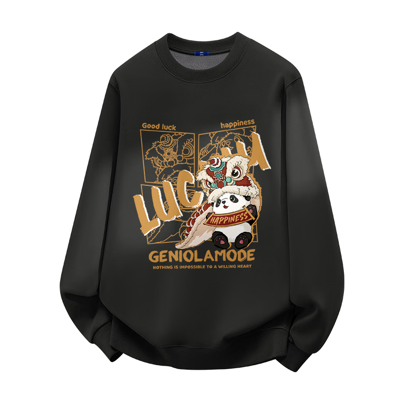 GENIOLAMODE Fleece-Lined Sweatshirt for Men, Autumn And Winter Style, Round Neck, Thickened, Cold-Resistant, Warm, Versatile, Fashionable, Hoodless Clothing, Dark Gray, L