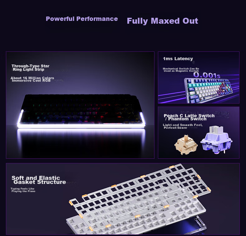 DAREU COOL98 Wireless Tri-Mode Mechanical Gaming Keyboard Custom 98-Key Layout 8000mAh Gasket Structure SOCD Black Red-Peach C Latte Switch 3