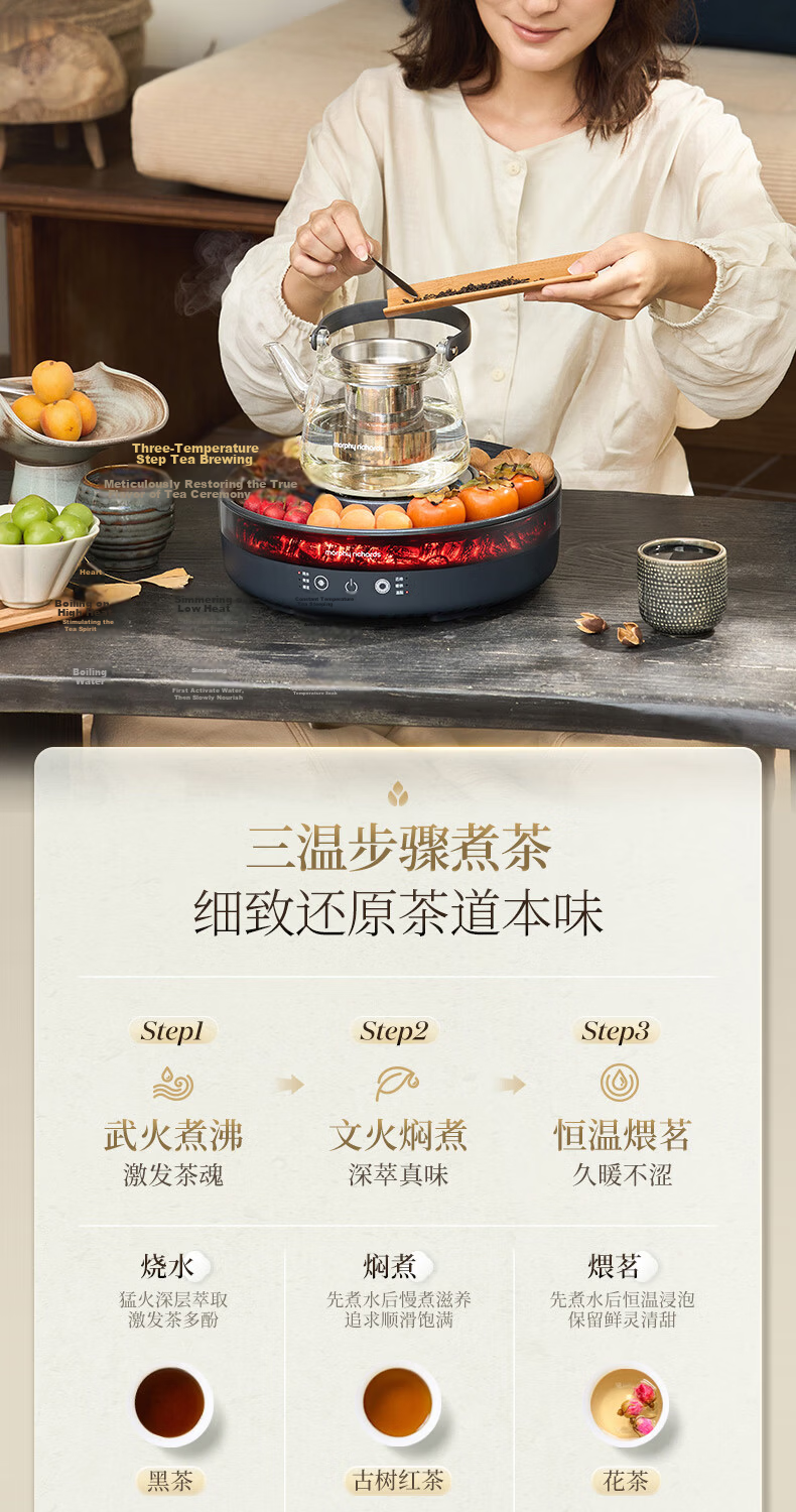 Morphyrichards Full Glass Health Pot Multifunctional Electric Ceramic Stove Tea Maker 360° Circular Roasting MR6096 Gray 10