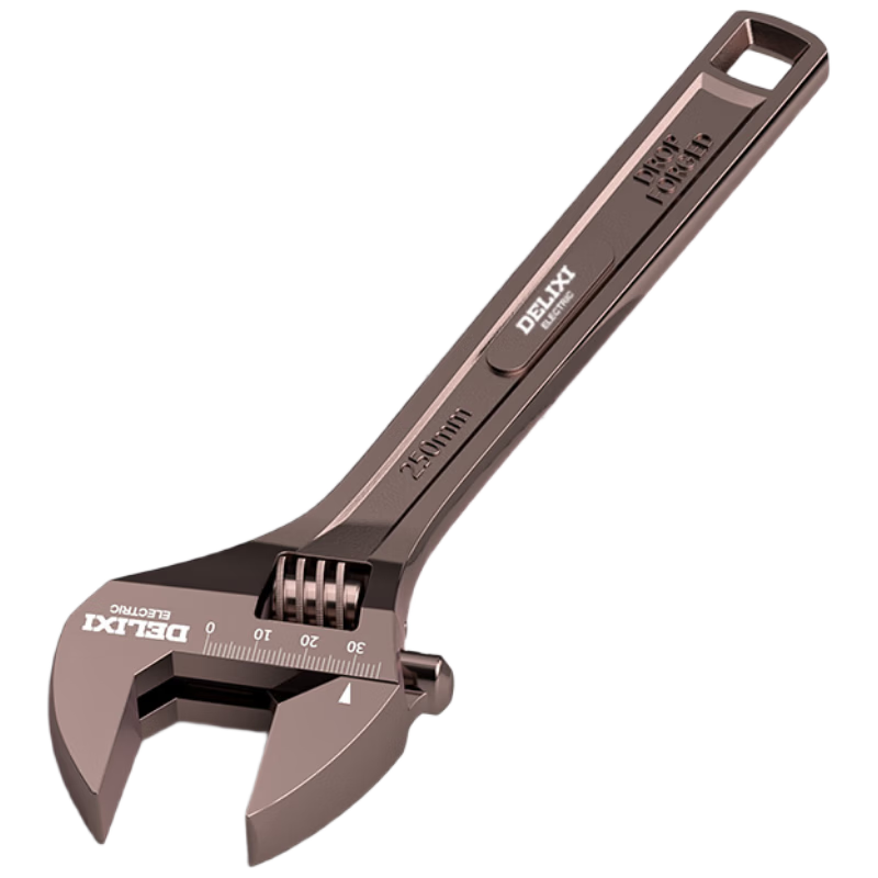 DELIXI ELECTRIC Black Nickel Adjustable Wrench Multifunctional Household Open-End Plumbing Wrench Square Hole Black Nickel 250mm