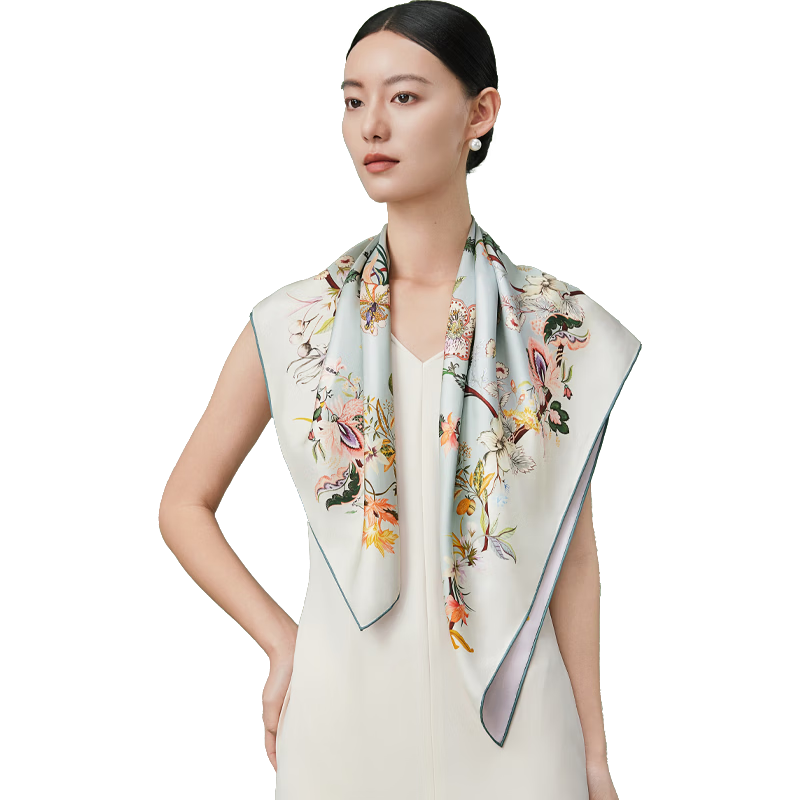 Shanghai Story 100% Mulberry Silk Double-Sided Printed Square Scarf Soft Luxurious Women's Silk Scarf Gift for Mom and Girlfriend