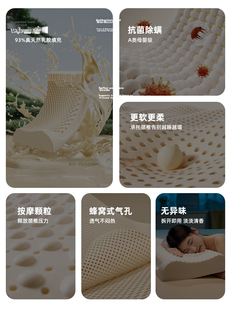 Half Crescent Moon [Imported from Thailand] Latex Pillow for Neck Support, Sleep Aid, Natural Sleeping Pillow Core for Adults and Children, Dormitory Use 14
