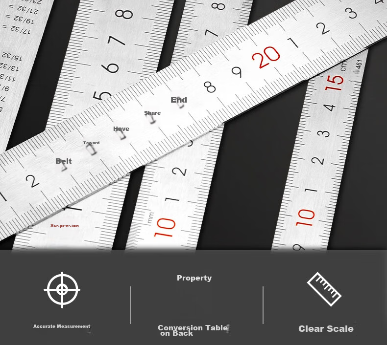 Deli 100cm Stainless Steel Straight Ruler, Measuring And Drawing Scale Ruler with Conversion Chart, Office Supplies, 8460 2