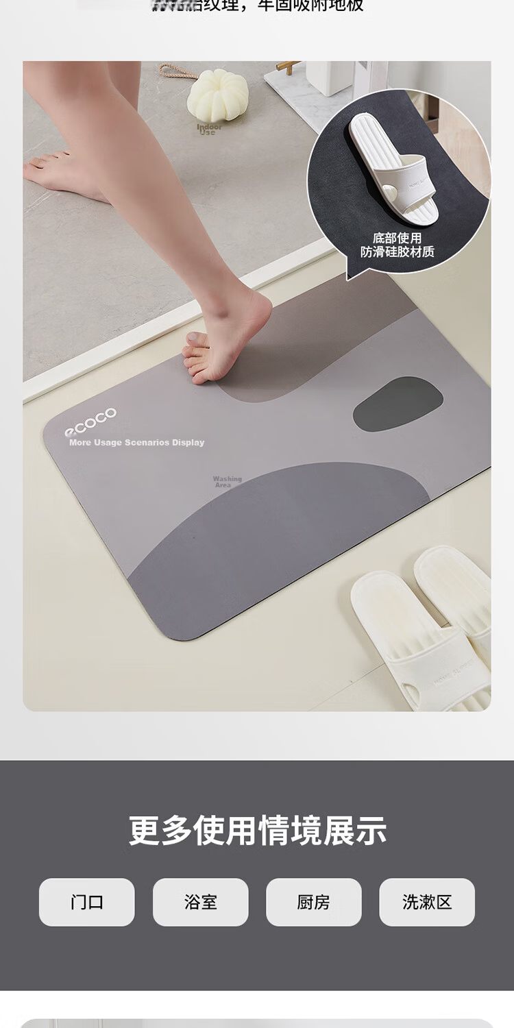 Ecoco Bathroom Mat Absorbent Soft Floor Rug Toilet Home Non-Slip Entrance Door Mat 6