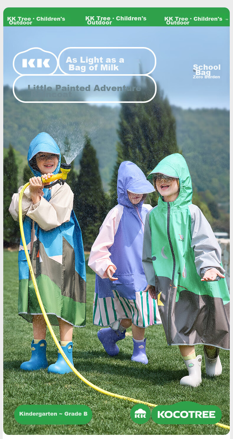Kocotree KK Tree Kids Raincoat with Backpack Cover for Boys and Girls, Children's School Rain Poncho 3