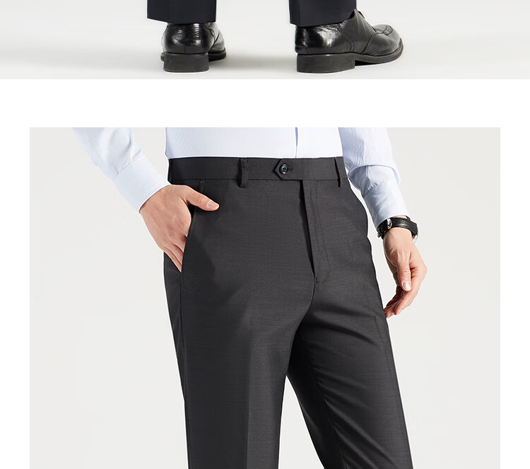 ROMON Men's Wool Business Straight-Leg Dress Pants Spring and Autumn Casual Suit Trousers Work Pants 20