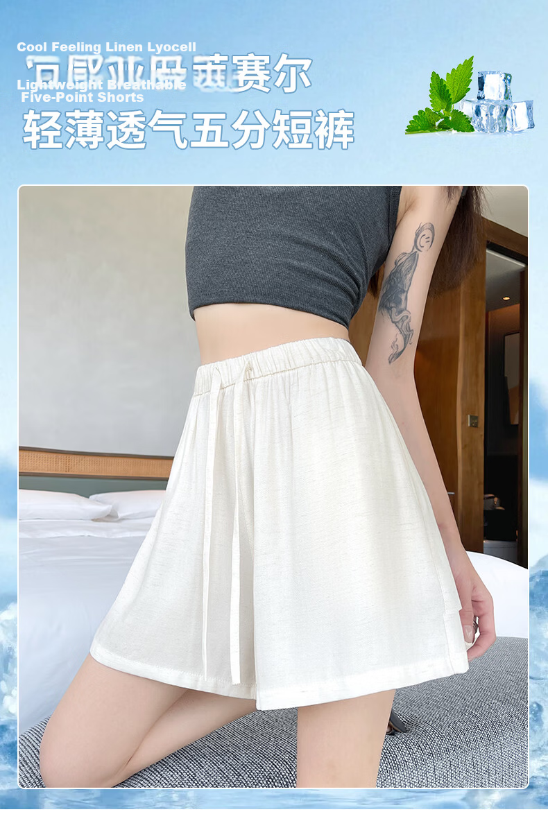 Langsha Women's Linen Summer Shorts High Waist Breathable Loose Casual Wide Leg Knee-Length Shorts 1