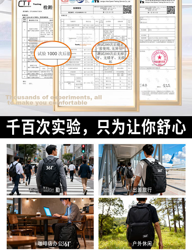 361° Men's Backpack College Student Large Capacity Casual Lightweight Commuter Laptop Bag Classic Black 3
