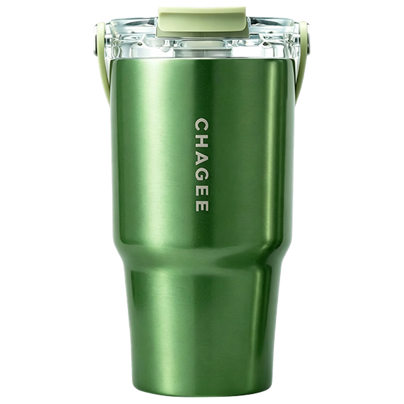 CHAGEE Large Capacity Stainless Steel Insulated Tumbler with Straw Coffee Cooler Water Bottle Gift with Glossy Handle Green