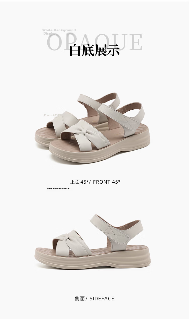 Red Dragonfly Women's Leather Velcro Sandals Soft Sole Wear-Resistant Casual Middle-Aged and Elderly Sandals WTK264921 Black Size 37 9