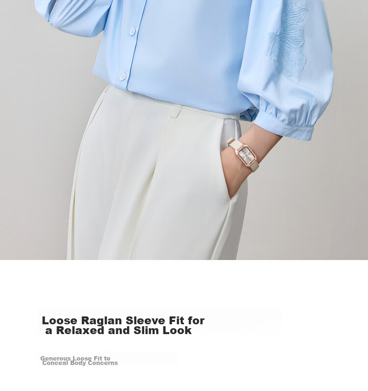 Shangdu Bira Lenzing Tencel Three-Quarter Sleeve Casual Shirt Women Autumn Lantern Sleeve Patchwork Hollow Embroidery Elegant Blouse 9