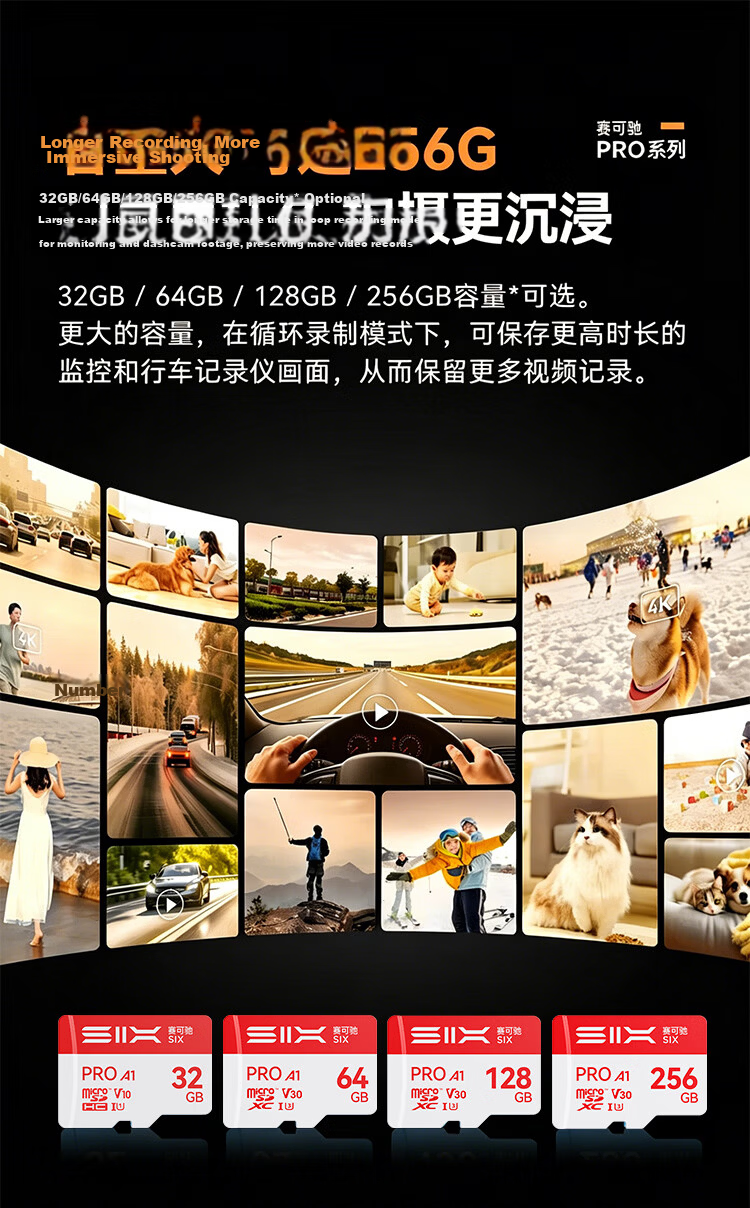 SIX 256GB TF (MicroSD) High-Speed Memory Card U3 A1 V30 150MB/s Read Speed Compatible with Dashcams & Surveillance Cameras 6