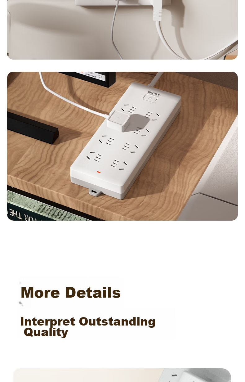 Deli 3C Certified National Standard Safety Power Strip with Master Switch, 8 Combination Sockets, 2 Meters, Model 18262-02 11